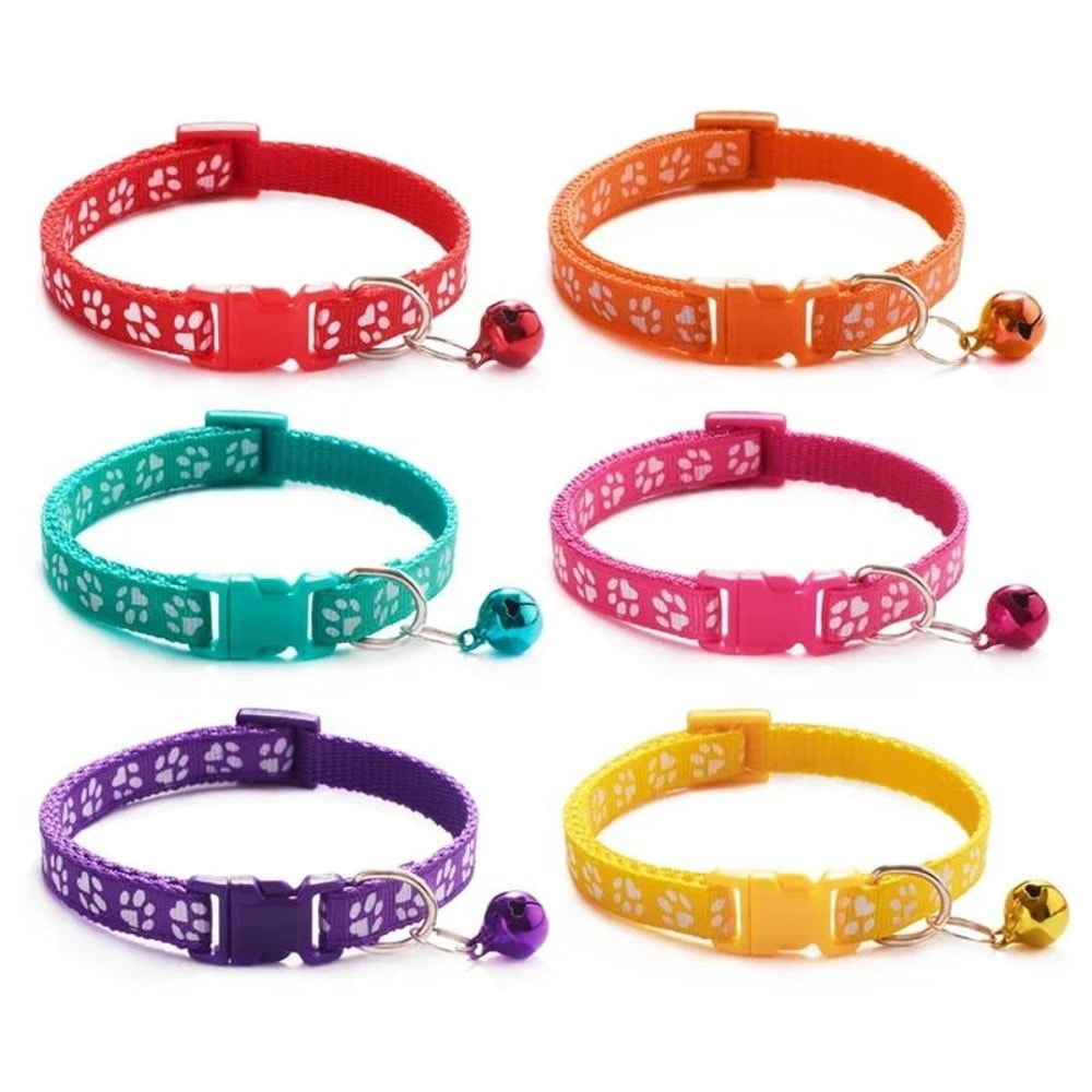 Colorful Paw Print Adjustable Pet Collar With Bell 24