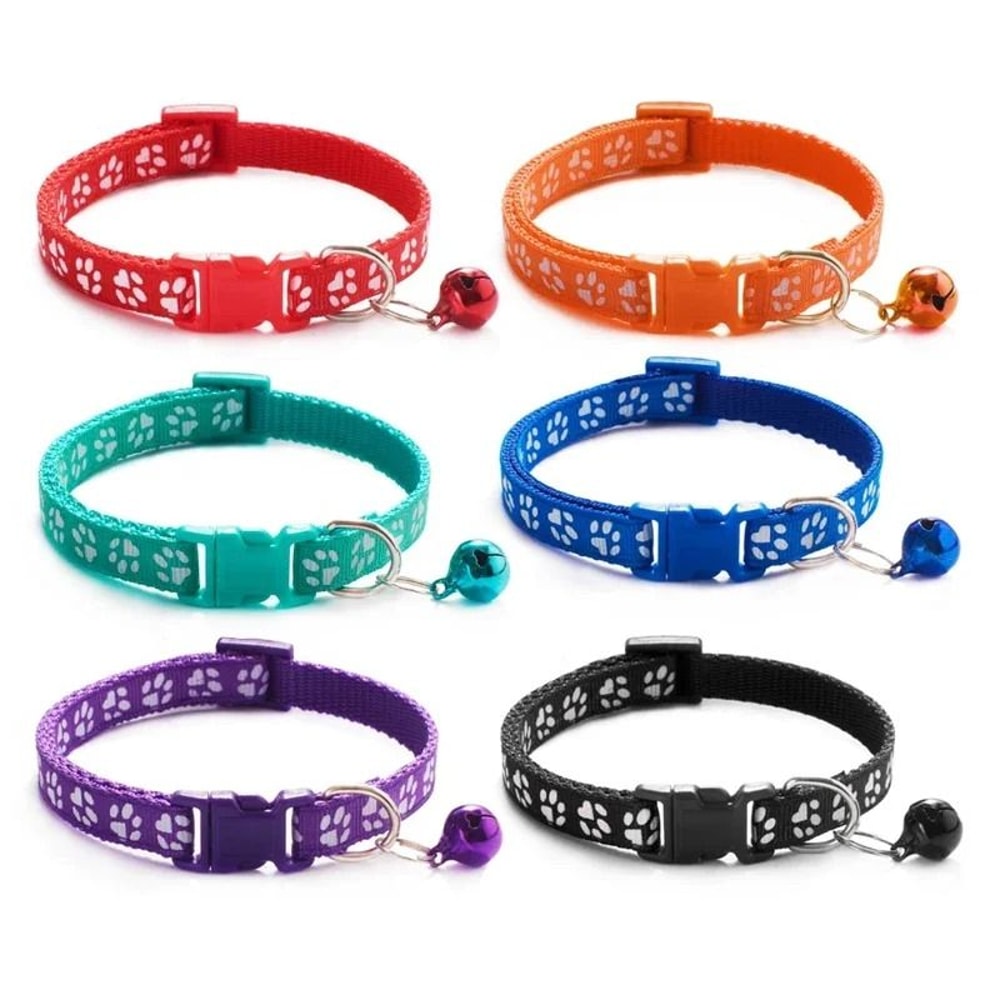 Colorful Paw Print Adjustable Pet Collar With Bell 25