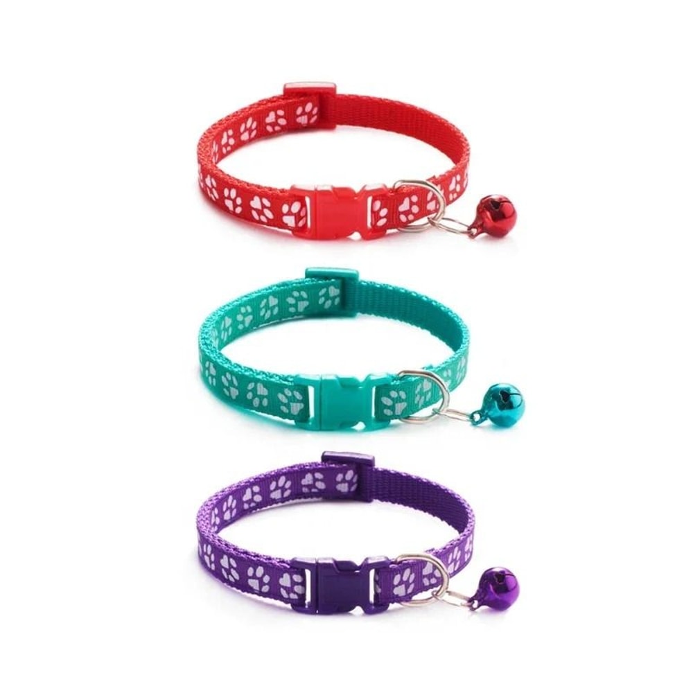 Colorful Paw Print Adjustable Pet Collar With Bell 23
