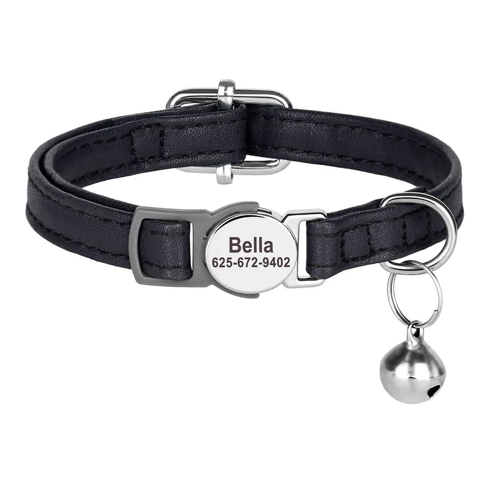 Personalized PU Leather Cat Collar With Engraved ID Nameplate 1