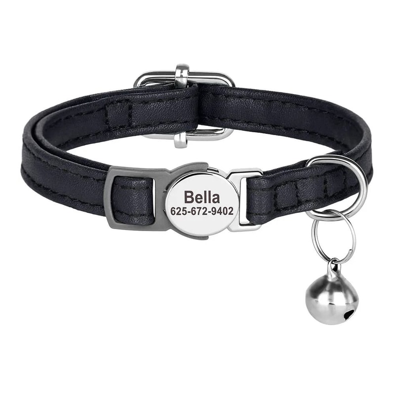 Personalized PU Leather Cat Collar With Engraved ID Nameplate 1