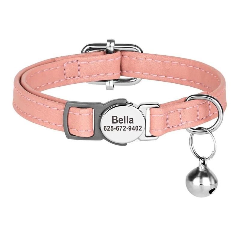 Personalized PU Leather Cat Collar With Engraved ID Nameplate 4