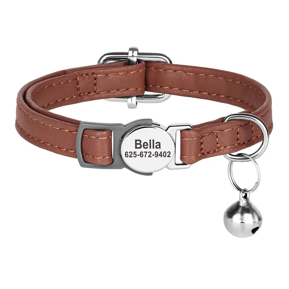 Personalized PU Leather Cat Collar With Engraved ID Nameplate 5