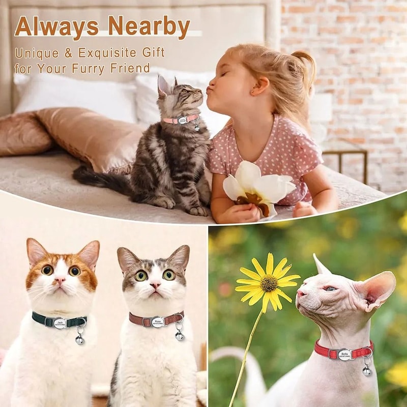 Personalized PU Leather Cat Collar With Engraved ID Nameplate 6
