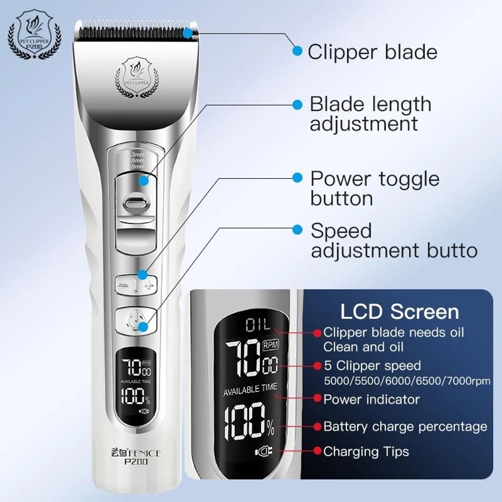 Fenice Cordless Pet Grooming Clippers With LCD Display 19
