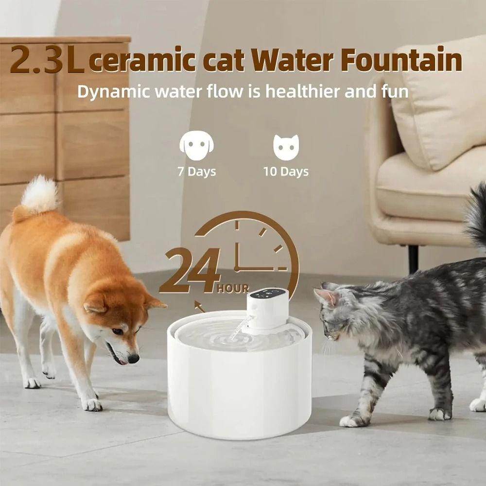 23L Automatic Ceramic Cat Water Fountain Wireless Smart Pet Water Dispenser With Temperature Displa 5