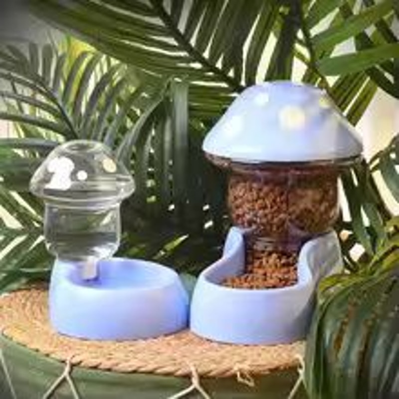 Automatic Cat Feeder And Water Dispenser Cute Mushroom Large Capacity Pet Food Bowl Set 9