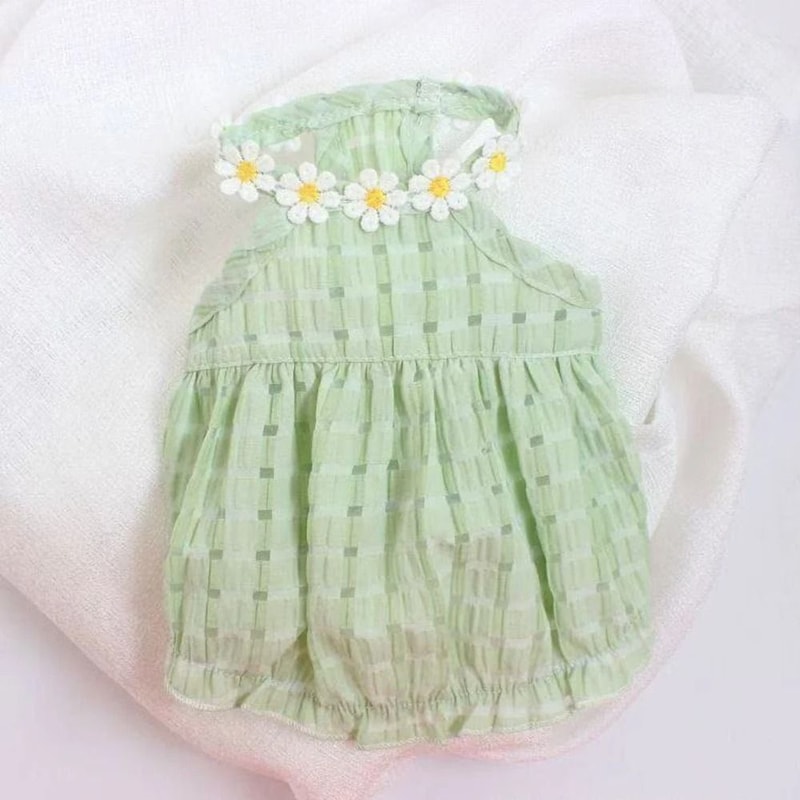 Summer Floral Pet Princess Dress Breathable Small Dog And Cat Skirt With Wreath Collar 6