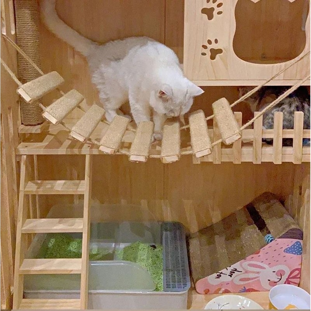 Wall Mounted Cat Climber And Sisal Scratcher Wooden Activity Bridge Ladder For Cats And Kittens 15