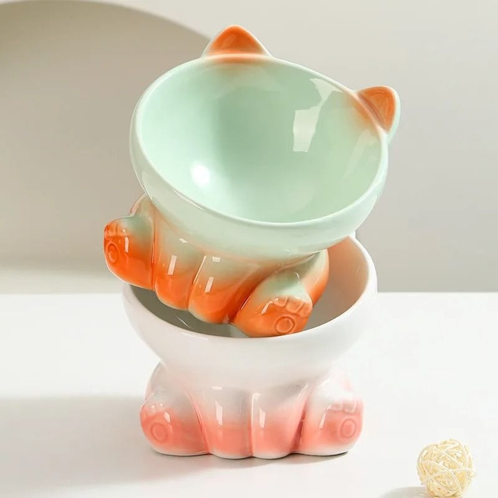 Gradient Ceramic Cat Bowl Tall Slanted Pet Feeding Bowl For Cats And Small Dogs 5