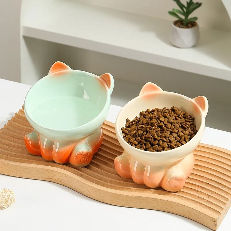 Gradient Ceramic Cat Bowl Tall Slanted Pet Feeding Bowl For Cats And Small Dogs 7