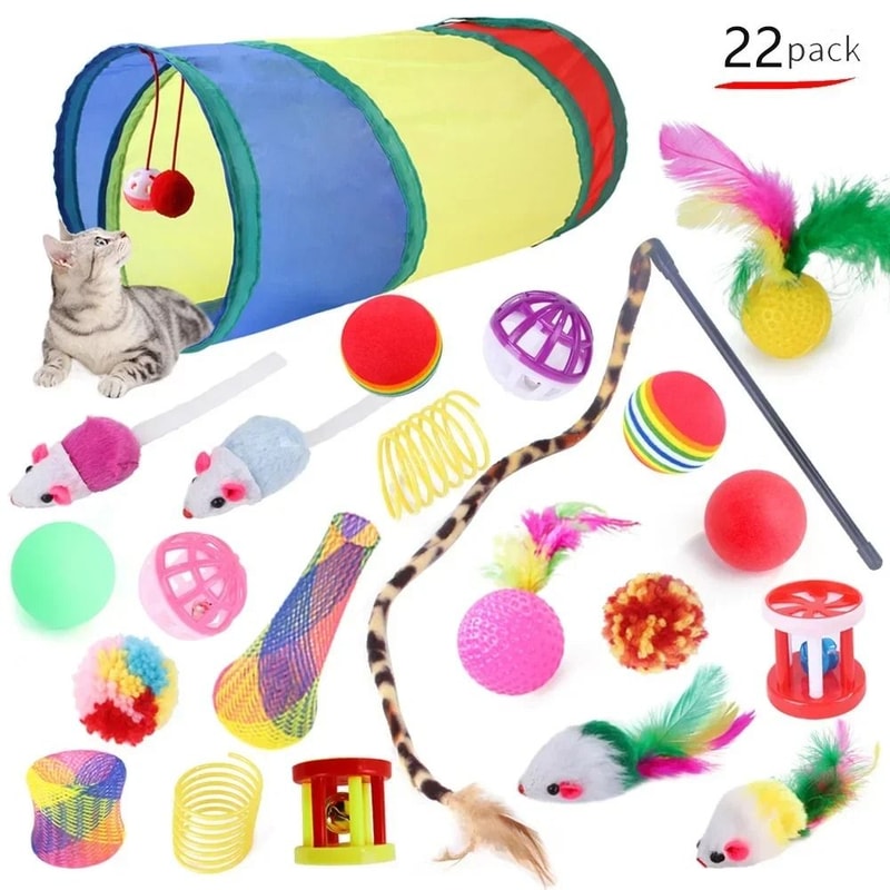 Foldable Cat Play Tunnel Tent With Mouse Ball Toys For Kittens And Indoor Cats 16