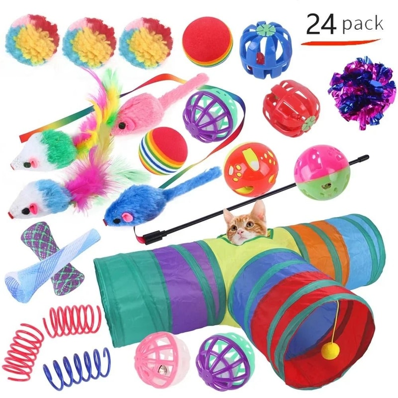 Foldable Cat Play Tunnel Tent With Mouse Ball Toys For Kittens And Indoor Cats 25