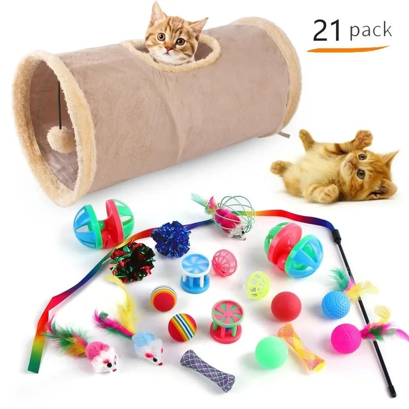 Foldable Cat Play Tunnel Tent With Mouse Ball Toys For Kittens And Indoor Cats 13