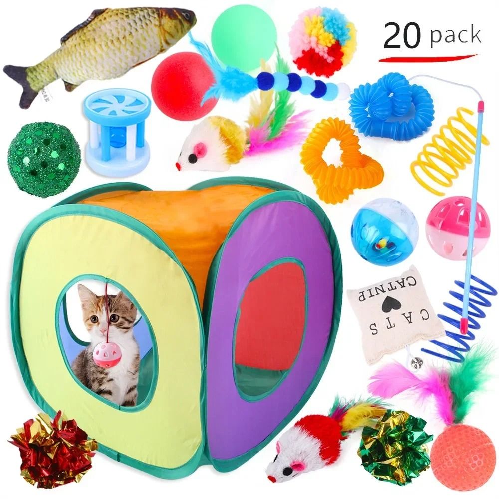 Foldable Cat Play Tunnel Tent With Mouse Ball Toys For Kittens And Indoor Cats 10