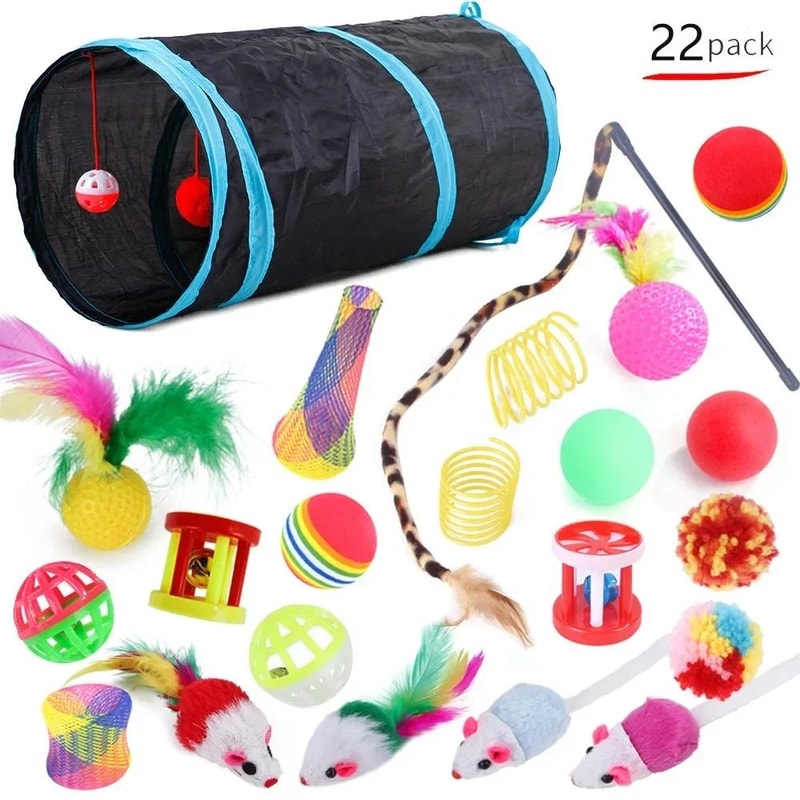 Foldable Cat Play Tunnel Tent With Mouse Ball Toys For Kittens And Indoor Cats 19