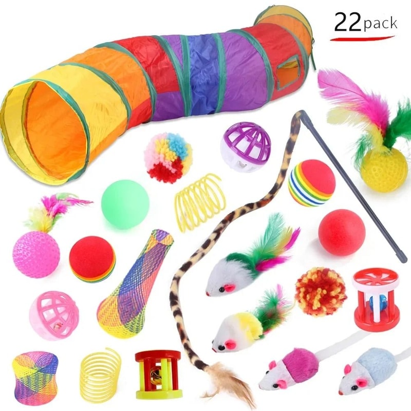 Foldable Cat Play Tunnel Tent With Mouse Ball Toys For Kittens And Indoor Cats 18