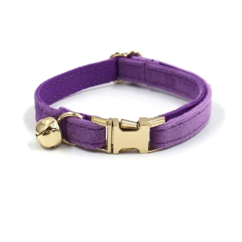 Personalized Velvet Cat Collar With Engraved Name Tag Bell And Bow Tie 1