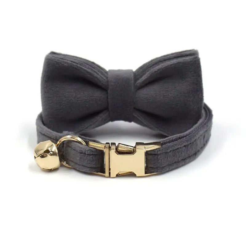 Personalized Velvet Cat Collar With Engraved Name Tag Bell And Bow Tie 18