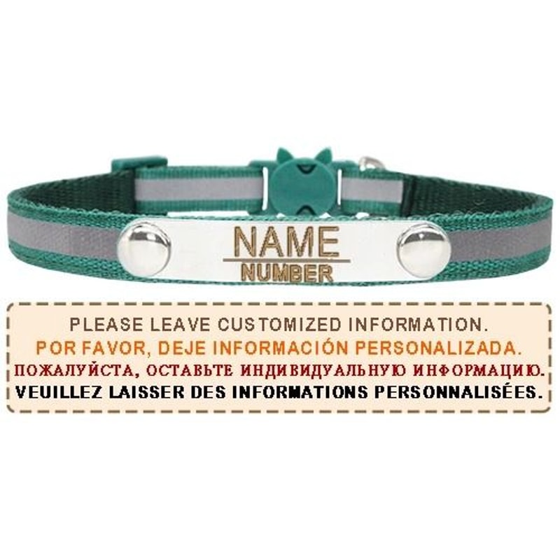 Reflective Personalized Cat Collar With Engraved ID Nameplate And Breakaway Safety Buckle 4