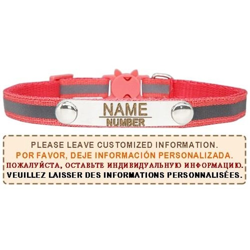 Reflective Personalized Cat Collar With Engraved ID Nameplate And Breakaway Safety Buckle 7