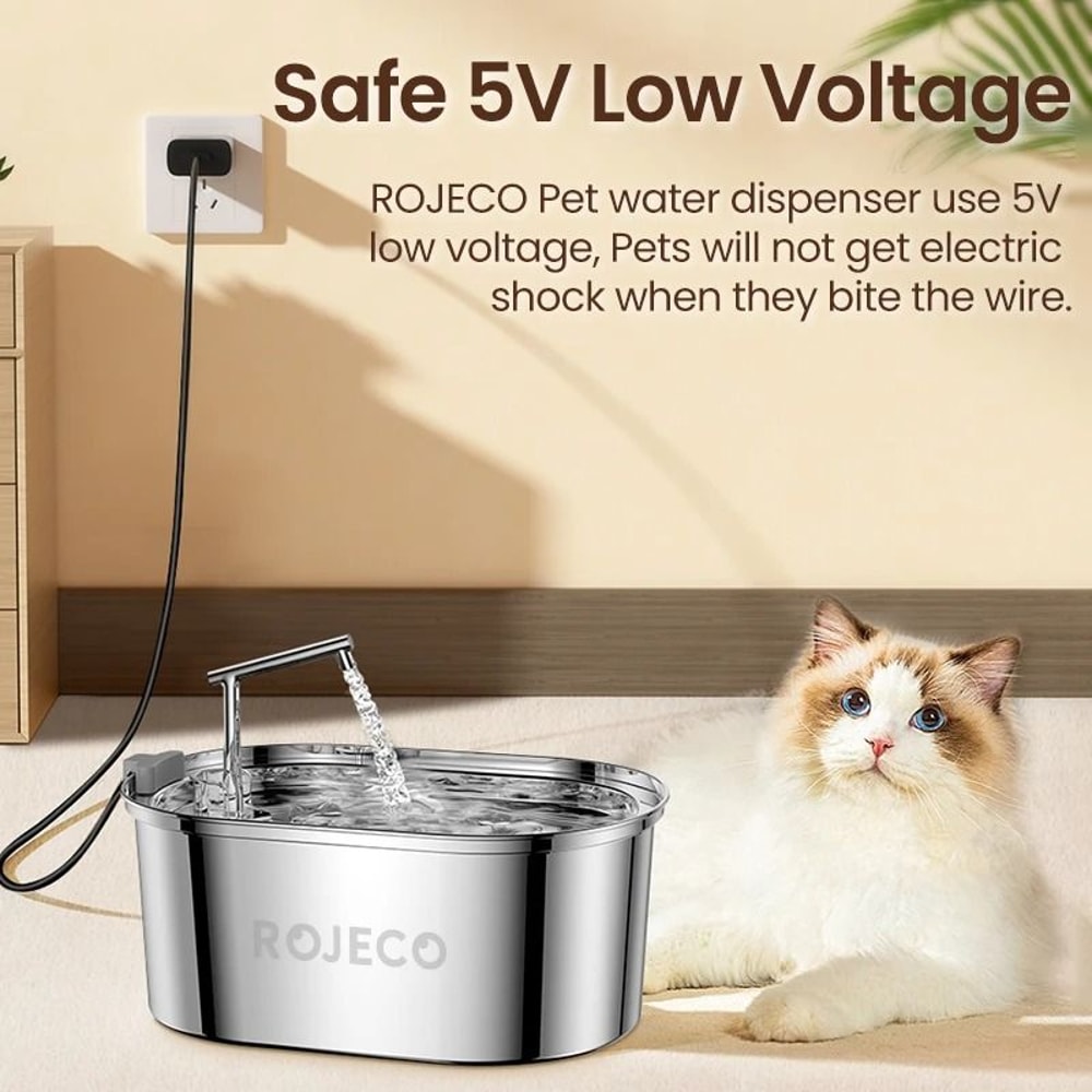 ROJECO Stainless Steel Cat Water Fountain Automatic Pet Drinking Fountain For Cats And Dogs 5