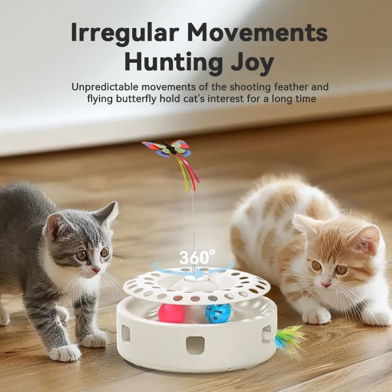 ROJECO 3 In 1 Automatic Cat Toy With Butterfly Teaser Track Balls And Feather Play Set 4