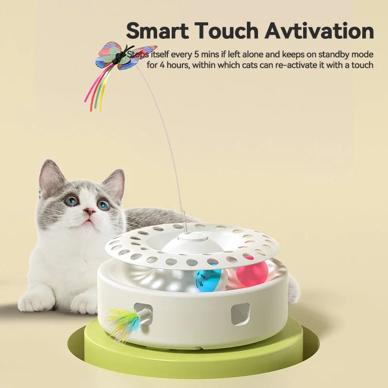 ROJECO 3 In 1 Automatic Cat Toy With Butterfly Teaser Track Balls And Feather Play Set 6