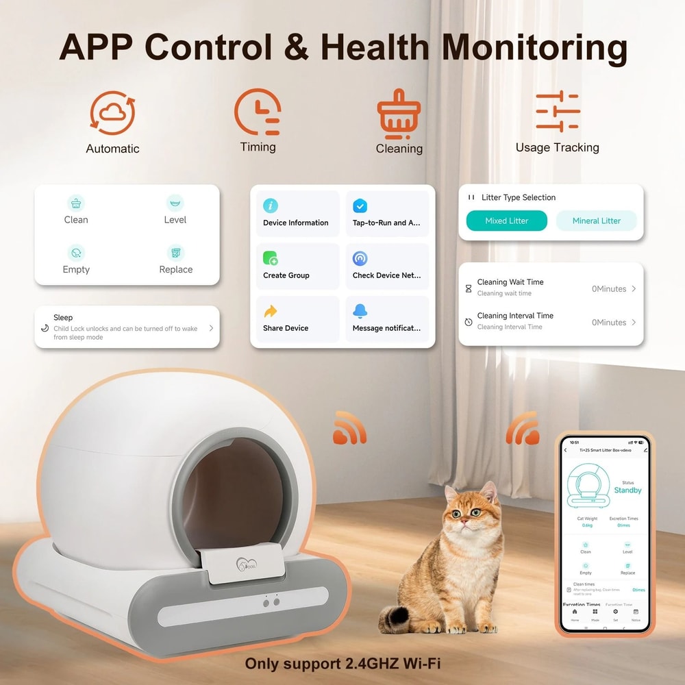DOEL Self Cleaning Cat Litter Box With App Control 65L Automatic Smart Litter Box 5