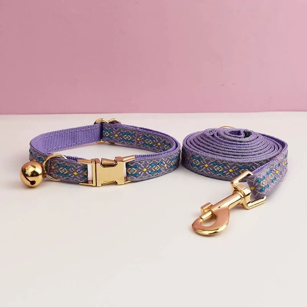 Personalized Cute Cat Collar And Leash Set With Engraved ID Tag And Bell 14