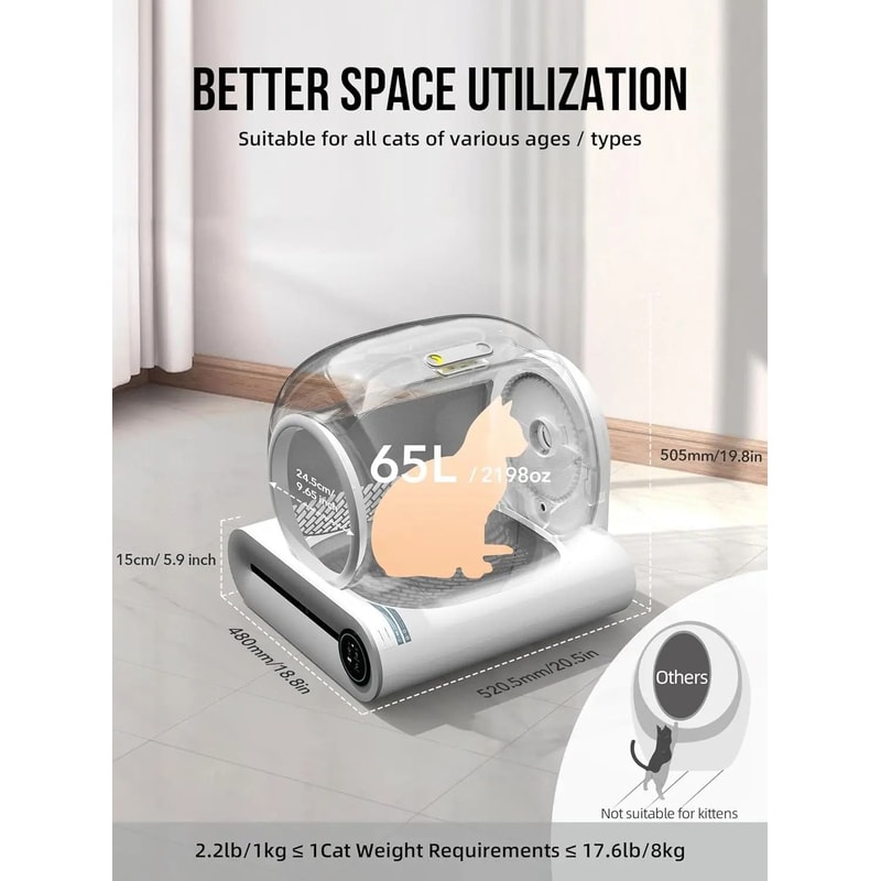 Tonepie 65L Automatic Smart Cat Litter Box Self Cleaning Fully Enclosed Cat Toilet 7