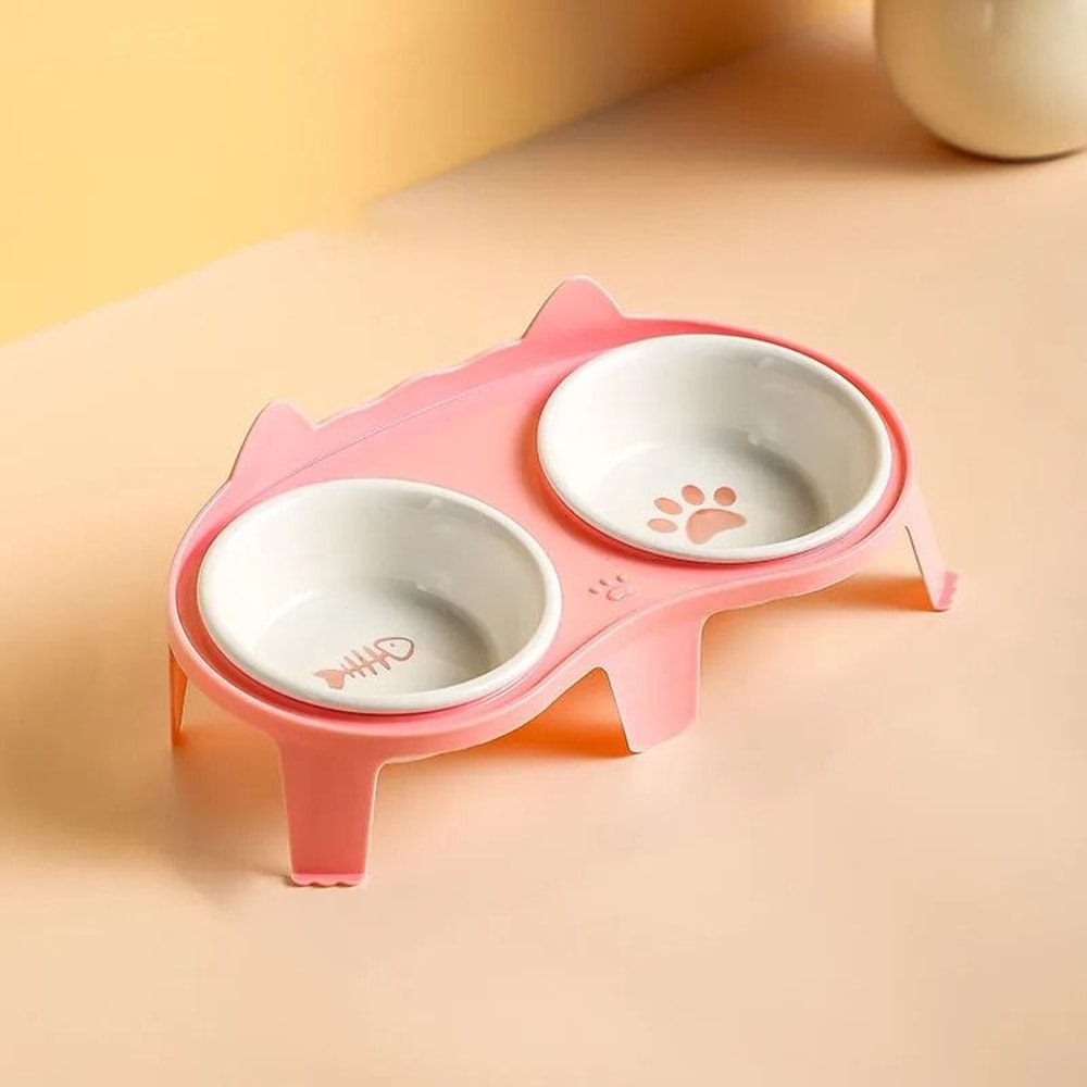 Elevated Ceramic Cat Bowl Double Slanted Food And Water Feeding Set For Cats And Kittens 4