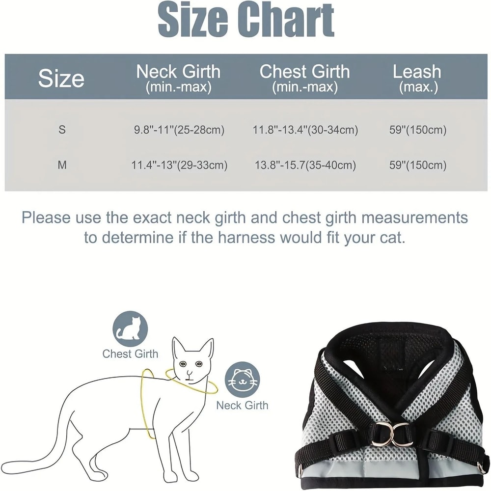 Adjustable Cat Harness And Leash Set Comfortable Kitten Walking Vest With Collar 4