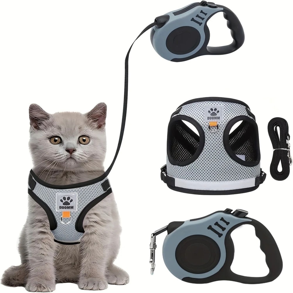 Adjustable Cat Harness And Leash Set Comfortable Kitten Walking Vest With Collar 1