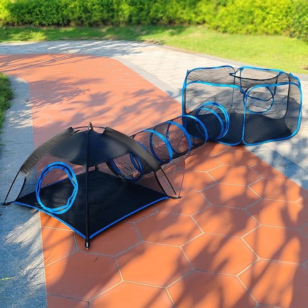 3 In 1 Portable Pet Playpen Mesh Playhouse Cage With Tunnel For Cats And Small Animals 0