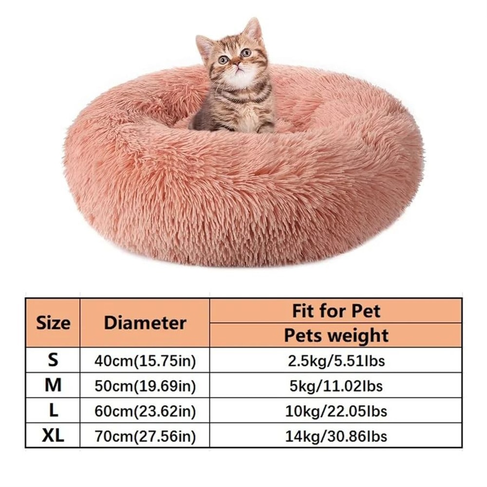 Soft Plush Calming Pet Bed Round Faux Fur Donut Bed For Cats And Small Dogs 5
