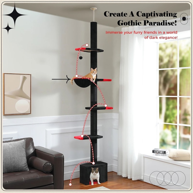 Adjustable Floor To Ceiling Cat Tree Tower With Condo Hammock And Scratching Posts 6