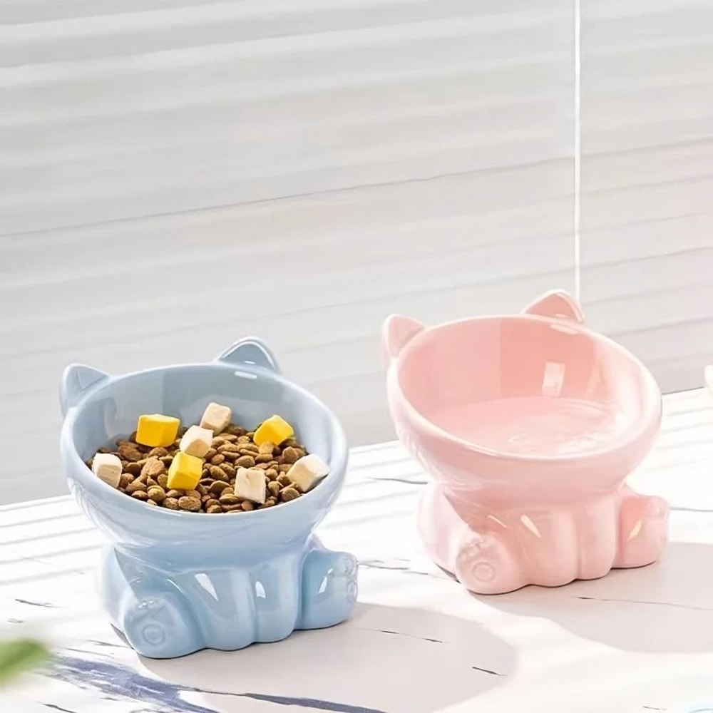 Elevated Ceramic Cat Bowl With Stand Diagonal Pet Feeding Dish For Cats And Small Dogs 11
