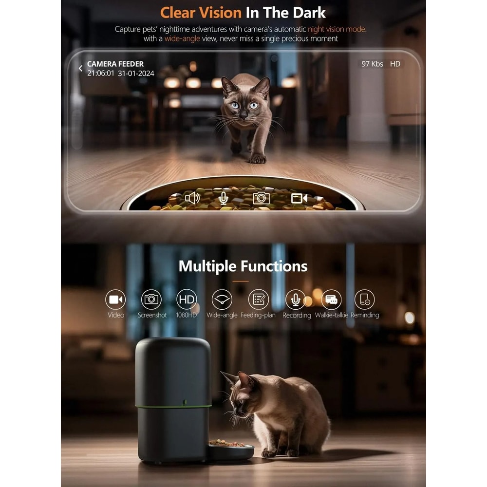 Smart Automatic Cat Feeder With Camera WiFi App Controlled Pet Food Dispenser 7