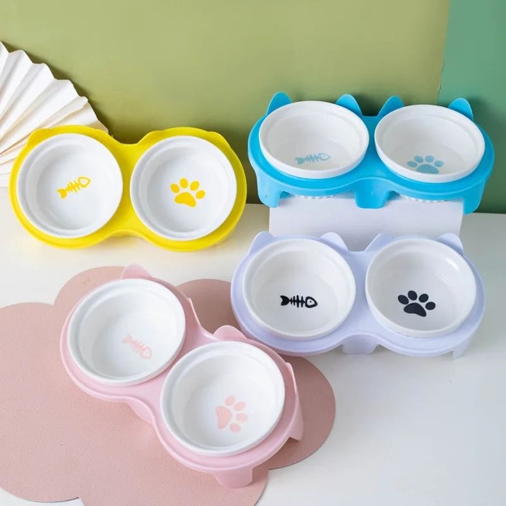 Elevated Ceramic Double Pet Bowl For Cats And Small Dogs 8