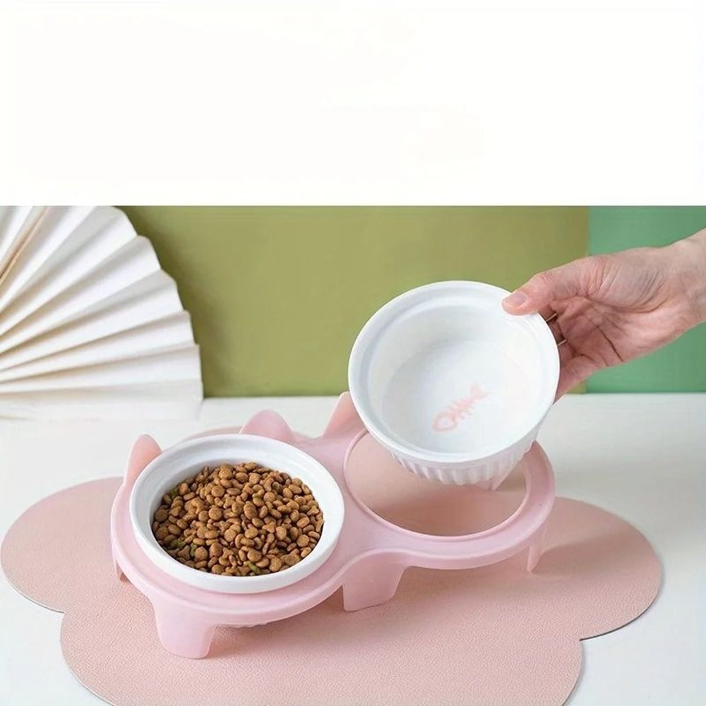 Elevated Ceramic Double Pet Bowl For Cats And Small Dogs 6