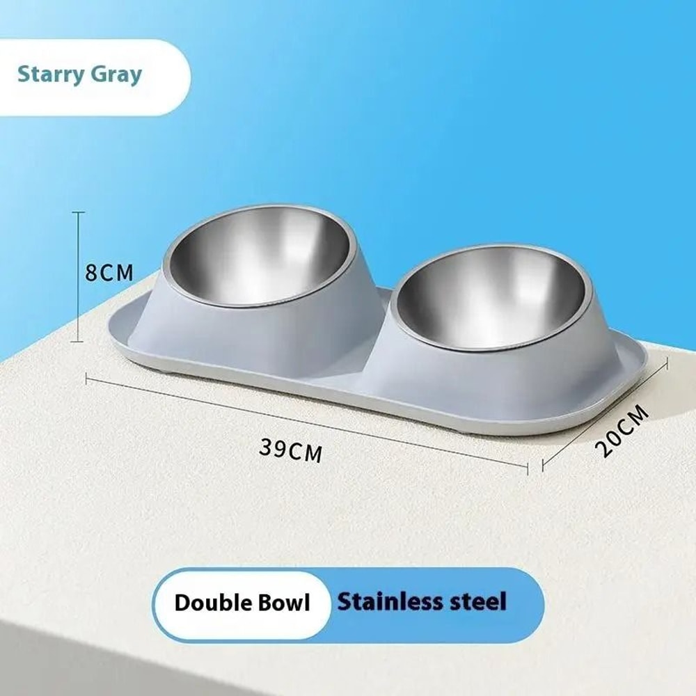 Stainless Steel Double Pet Bowl With Tilted Neck Support Design 9