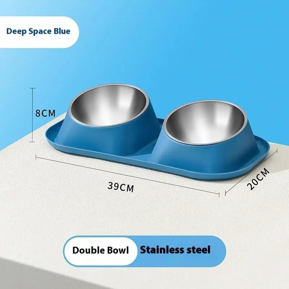 Stainless Steel Double Pet Bowl With Tilted Neck Support Design 8