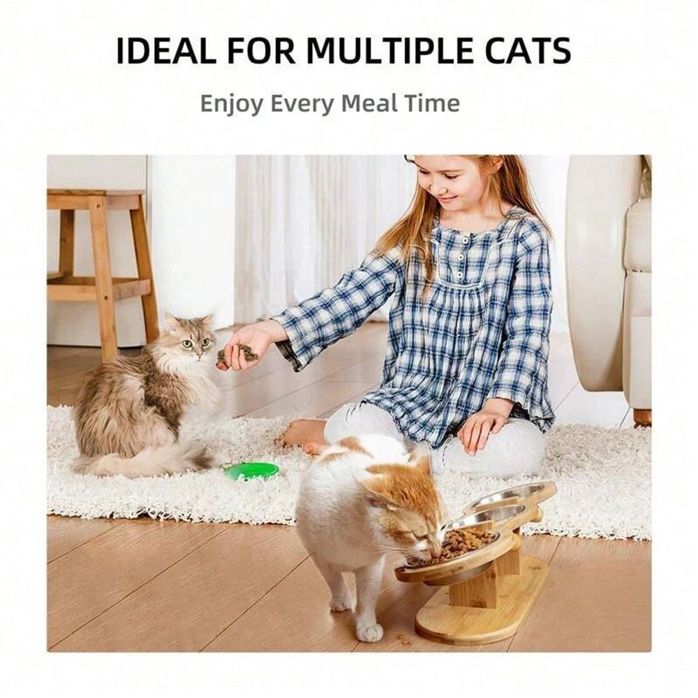 3 In 1 Raised Cat Feeding Station With Stainless Steel Bowls 3