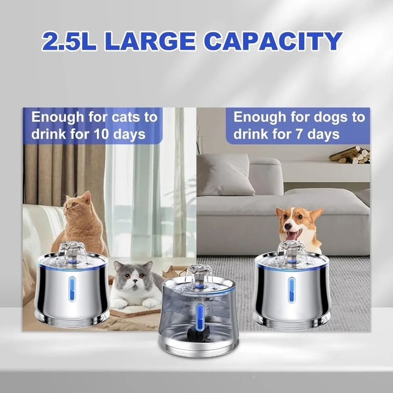 25L Stainless Steel Cat Water Fountain With Water Level Window And Quiet Pump 1