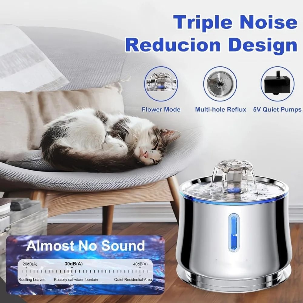 25L Stainless Steel Cat Water Fountain With Water Level Window And Quiet Pump 5