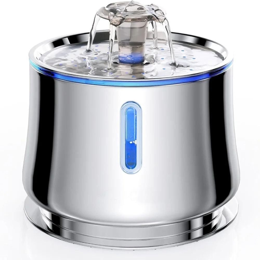 25L Stainless Steel Cat Water Fountain With Water Level Window And Quiet Pump 0