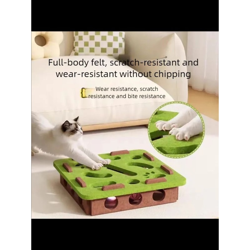 Interactive Felt Cat Puzzle Toy Box With Ball For Indoor Cats Exercise And Hunting Play 5