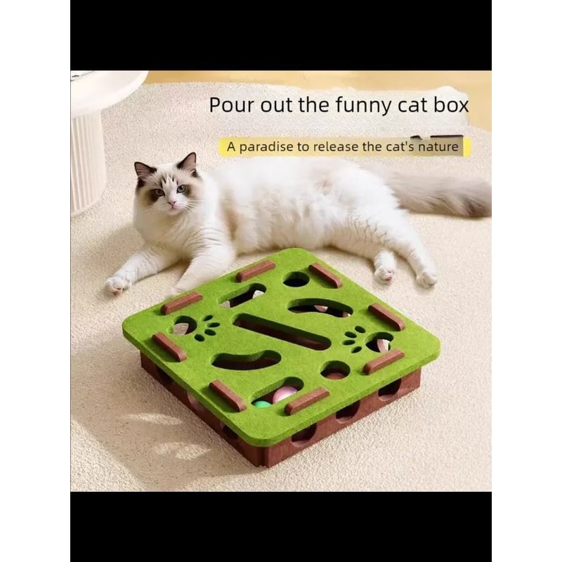 Interactive Felt Cat Puzzle Toy Box With Ball For Indoor Cats Exercise And Hunting Play 6