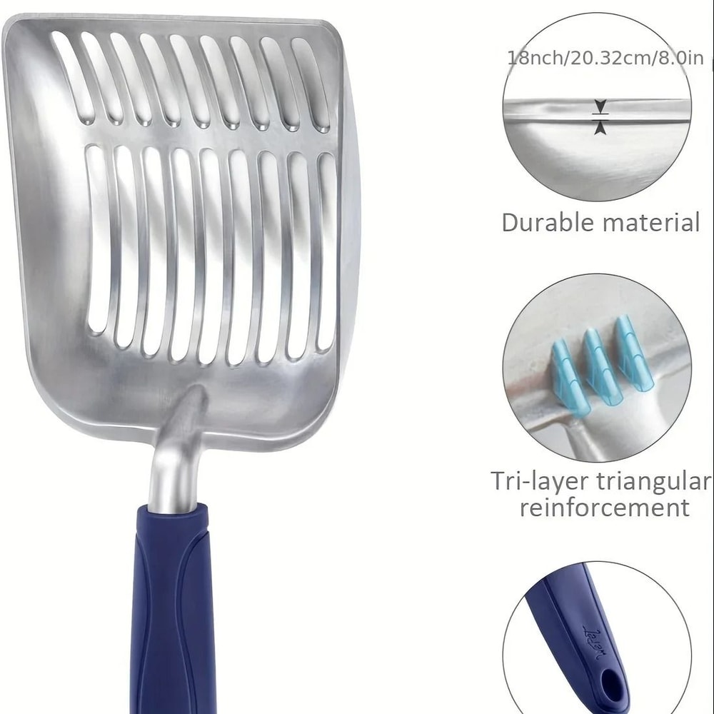 Heavy Duty Stainless Steel Cat Litter Scoop With Long Handle Metal Sifter For Easy Cleaning 3